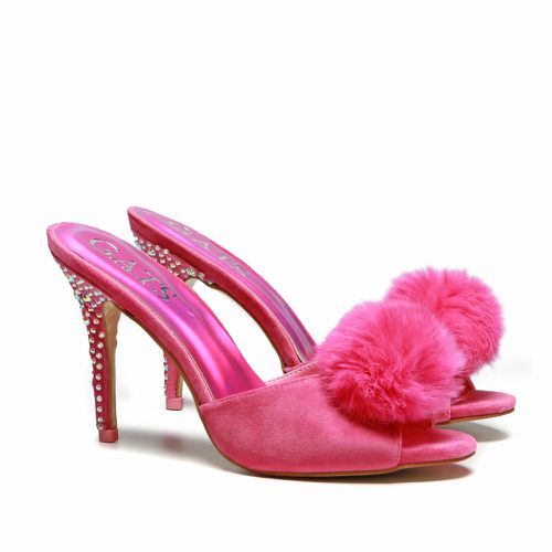 Sandália Mule Antonellla Salto Alto Veludo Pink Fe... - GATS