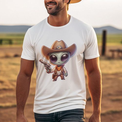 Camiseta Básica Masculina Alien Cowboy F... - GuGi