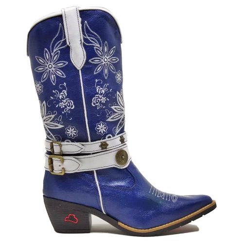 Bota Feminina Country Em Couro Azul Cano... - GuGi