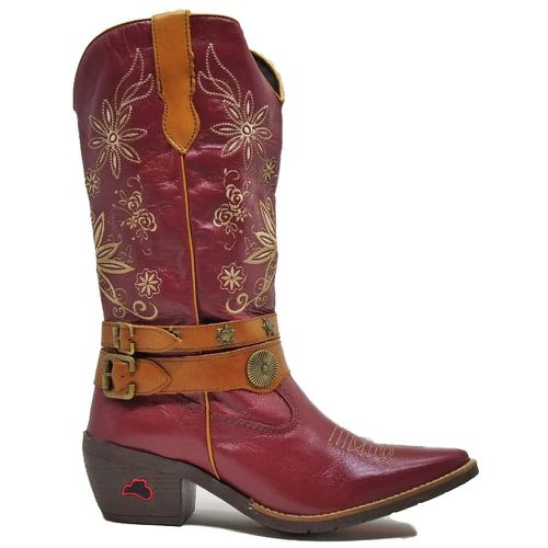 Bota Feminina Country Em Couro Vinho Can... - GuGi