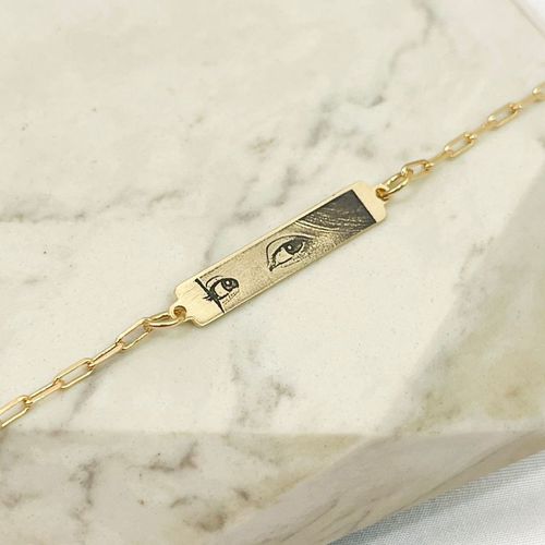 Pulseira Plaquinha Olhar Personalizada Folheado em... - IAIÁ Semijoias