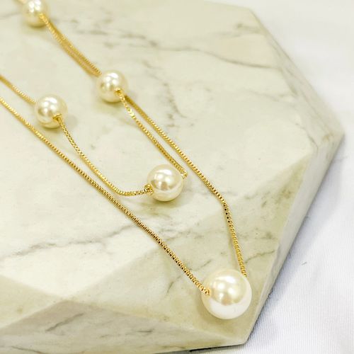 Colar Duplo Perolas Folheado em Ouro 18k - IAIÁ Semijoias