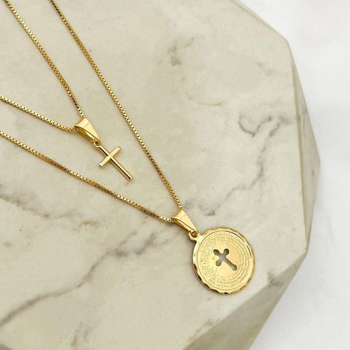 Colar Duplo Cruz Banhado em Ouro 18k - IAIÁ Semijoias