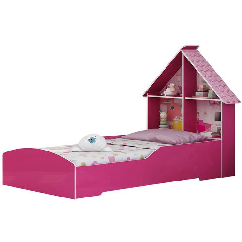 Cama Solteiro Infantil Gelius Casinha com 4 Divisorias e Adesivo Decorativo Rosa Pink