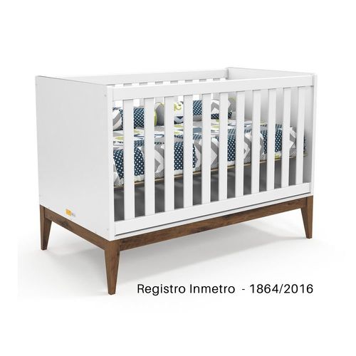 Berço Matic Nature Padrão Americano com Grade Fixa Branco Acetinado Eco Wood