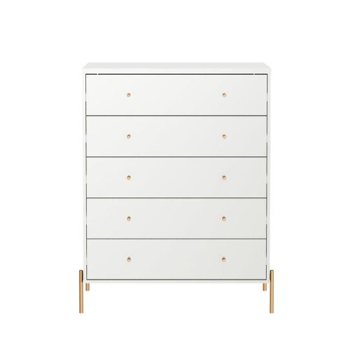 Cômoda Província Jasper com 5 gavetas Branco gloss dourado 