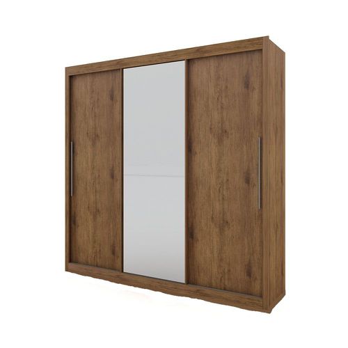 Guarda Roupa Solteiro Gelius Royale 3 Portas com Espelho Madeirado e Off White