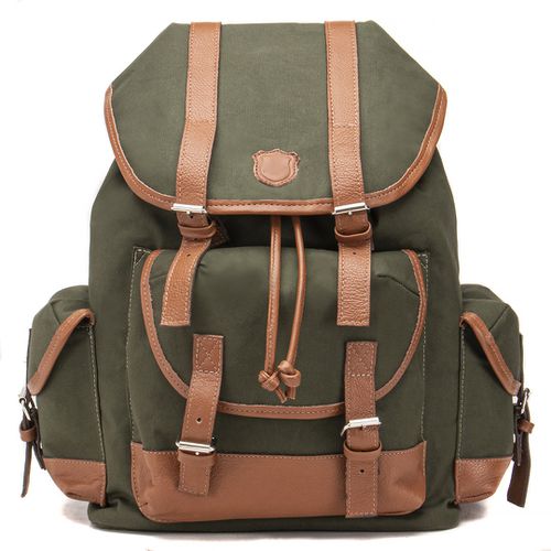 Mochila Masculina em Lona e Couro Legítimo - 8966... - JFECOURO