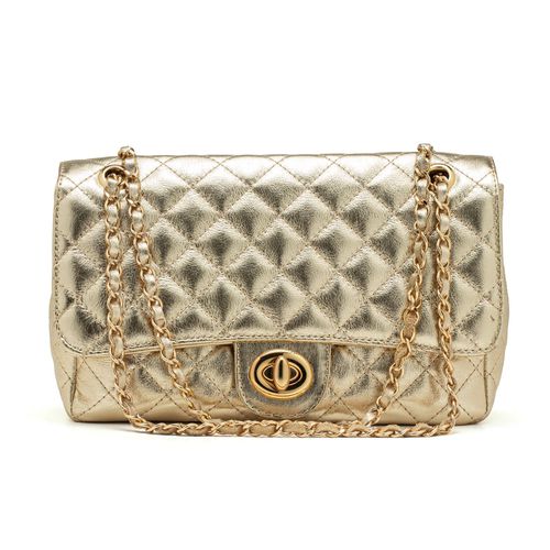 Bolsa Feminina Alça Corrente Couro Dourado Metalas... - Leandra Soares bags