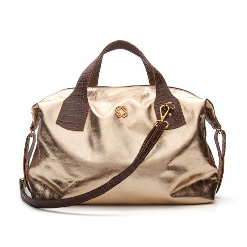 Bolsa Tiracolo em Couro Legítimo Caramelo Metalass... - Leandra Soares bags