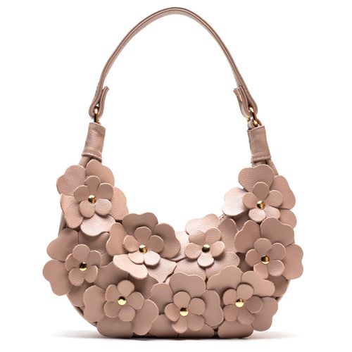 Bolsa Feminina Couro Nude Tiracolo Flor - Ateliê Leandra Soares