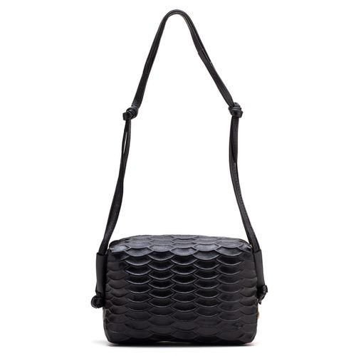 Bolsa Feminina Couro Preto Escamado Tiracolo ou Tr... - Ateliê Leandra Soares