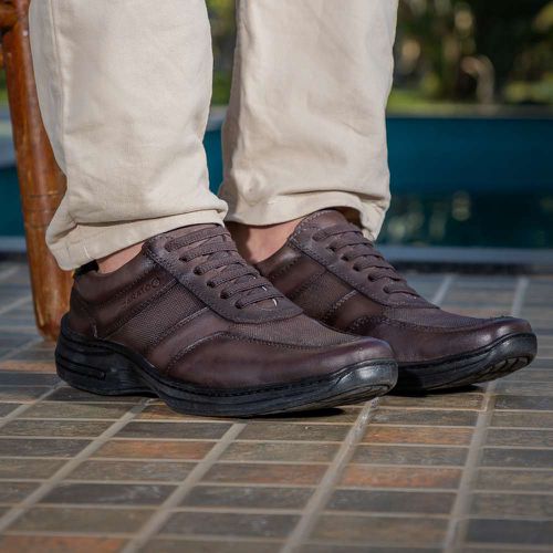 Sapatênis Masculino confortável em couro - Z01 Caf... - LEEFOOT