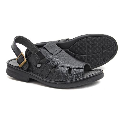 Sandália Masculina Confortável em couro Preto Leve... - Levecomfort Calçados