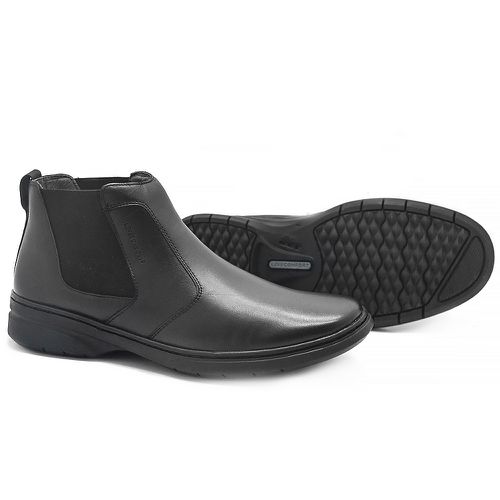 Bota com elástico Couro Preto Leveterapia - 44703 - Levecomfort Calçados