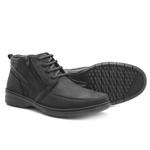 Bota Masculina com zíper Couro Preto Leveterapia -... - Levecomfort Calçados