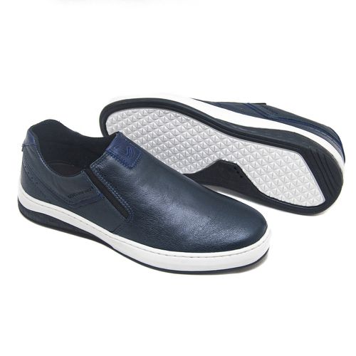 Sapatênis Leve com Elástico Couro Azul Marinho Lev... - Levecomfort Calçados