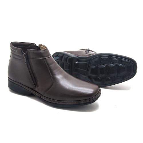 Bota Social Leve com Zíper Conforto Couro Dark Bro... - Levecomfort Calçados