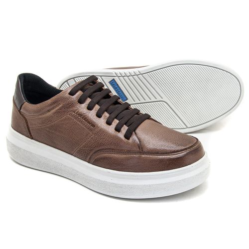 Sapatênis Casual com Elástico Couro Caramelo Levet... - Levecomfort Calçados