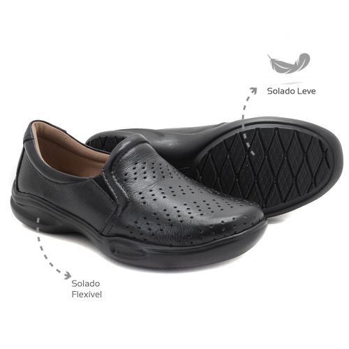 Tênis Feminino Confortável com elástico Couro Pret... - Levecomfort Calçados