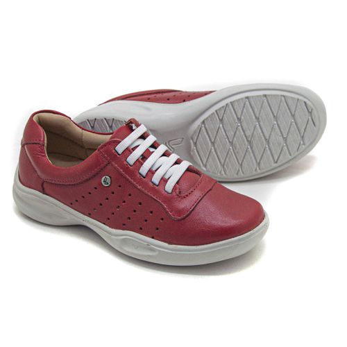 Tênis Feminino Confortável Couro Vermelho Levecomf... - Levecomfort Calçados