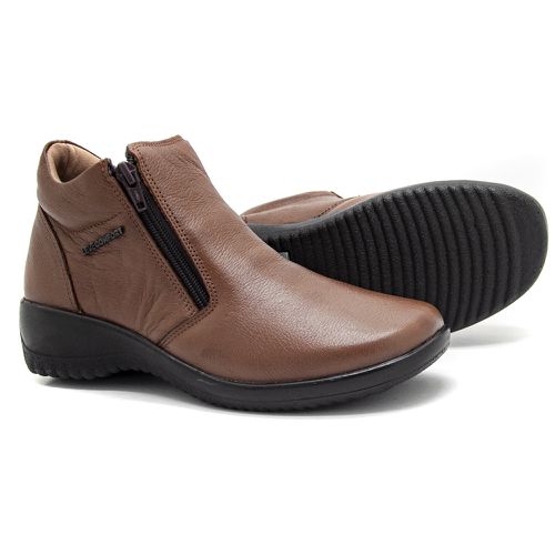 Bota Feminina Confortável Zíper Duplo Couro Carame... - Levecomfort Calçados