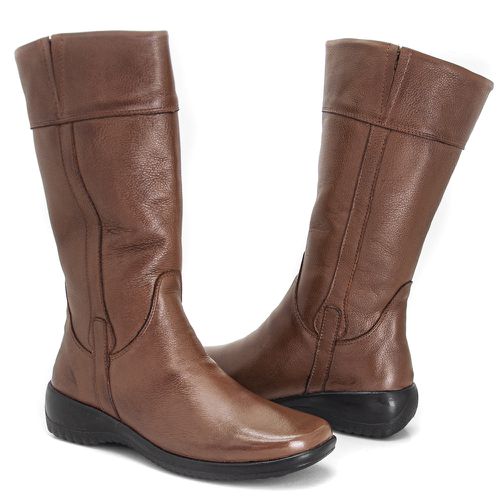 Bota Feminina Confortável Zíper Couro Caramelo Lev... - Levecomfort Calçados