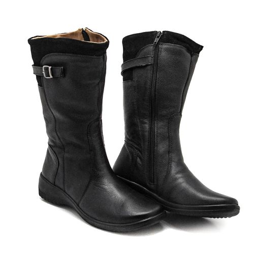 Bota Feminina Confortavel Zíper Couro Preto Leveco... - Levecomfort Calçados