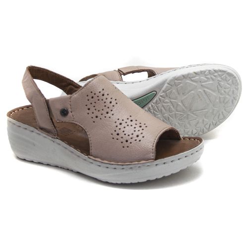 Sandália com Elástico em Couro Nude Levecomfort - ... - Levecomfort Calçados