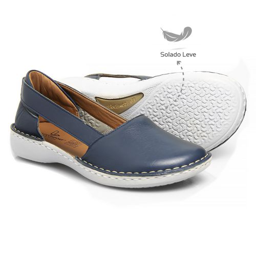 Sandália em Couro Marinho Levecomfort - 10301 - Levecomfort Calçados