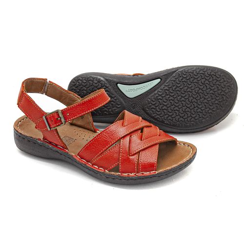 Sandália com Fivela Couro Laranja Levecomfort - 1... - Levecomfort Calçados