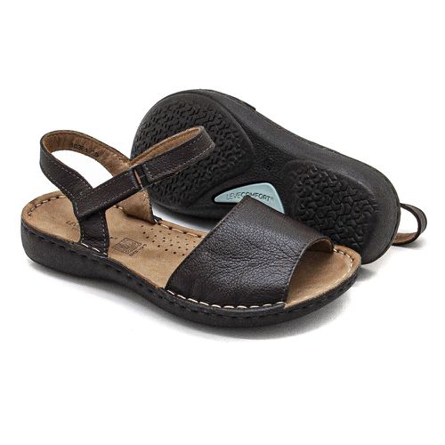 Sandália com Velcro em Couro Marrom Levecomfort - ... - Levecomfort Calçados