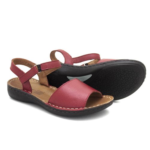 Sandália com Velcro em Couro Vermelho Levecomfort ... - Levecomfort Calçados