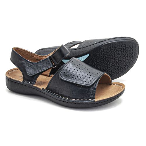 Sandália com Velcro Duplo Couro Preto Levecomfort ... - Levecomfort Calçados