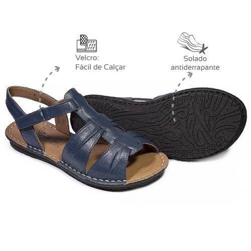 Sandália com Velcro couro Marinho Levecomfort - 10... - Levecomfort Calçados