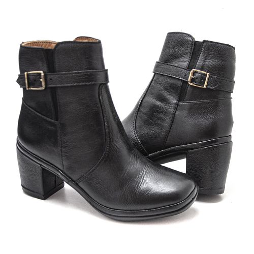 Bota Feminina Confortavel Zíper Couro Preta Leveco... - Levecomfort Calçados