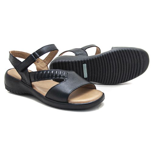 Sandália Feminina com Velcro Couro Preto Levecomfo... - Levecomfort Calçados