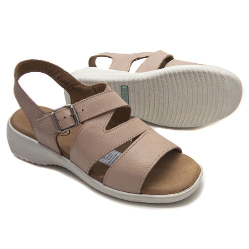 Sandália Feminina com Fivela Couro Nude Levecomfor... - Levecomfort Calçados