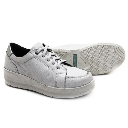Tênis Feminino Confortável de Amarrar Couro Branco... - Levecomfort Calçados