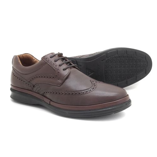 Sapato Casual Masculino Conforto Couro Cafe Levete... - Levecomfort Calçados