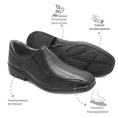 Sapato Social Masculino Conforto Couro Preto Levet... - Levecomfort Calçados