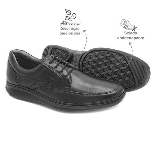 Sapato Casual Masculino Conforto Couro Preto Levet... - Levecomfort Calçados