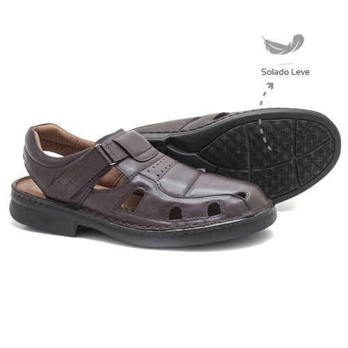 Sandália Masculina Confortável em Couro Dark Brown... - Levecomfort Calçados