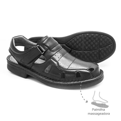 Sandália Masculina Confortável em Couro Preto Leve... - Levecomfort Calçados