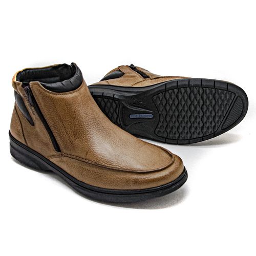 Bota Masculina com zíper Duplo Couro Taupe Leveter... - Levecomfort Calçados