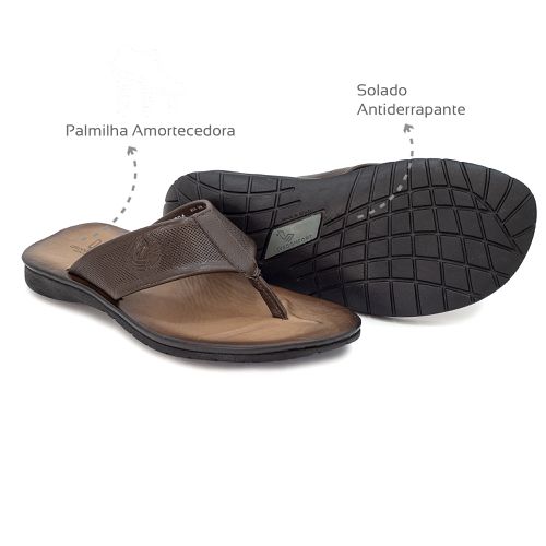Chinelo Masculino Confortável em Couro Café Levete... - Levecomfort Calçados