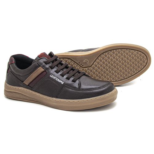 Sapatênis Leve com Elástico Couro Dark brown Levet... - Levecomfort Calçados