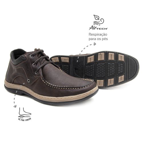 Bota Conforto Antiderrapante Couro Café Leveterapi... - Levecomfort Calçados