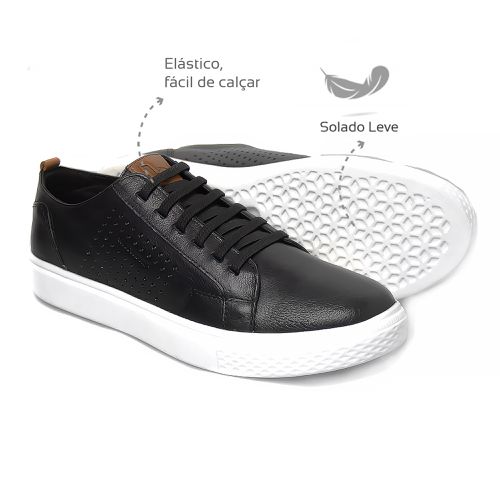 Sapatênis Leve Couro Preto Leveterapia - 45801 - Levecomfort Calçados