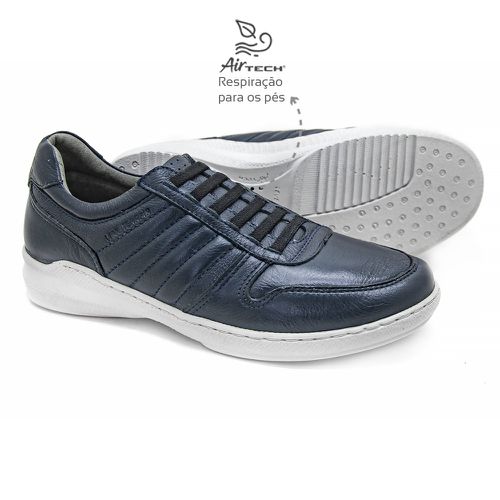 Sapato Casual Masculino com Elastico Couro Marinho... - Levecomfort Calçados